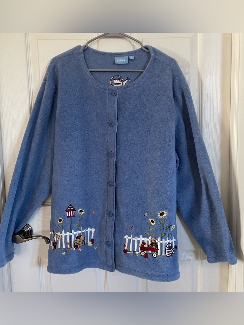 Vintage Croft & Barrow Blue Button Down Cardigan with Bears and Fence size 3X